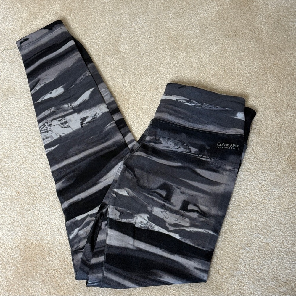 Calvin Klein Performance Striped Black and Gray High Waist Leggings Size‎ S